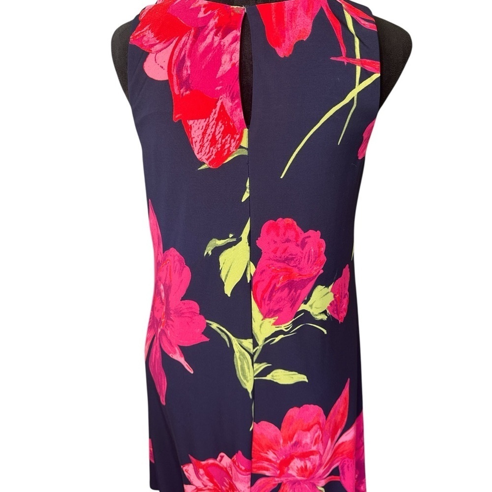 Anne Klein Navy Sleeveless Floral A-Line Dress Size 8 - Picture 4 of 10